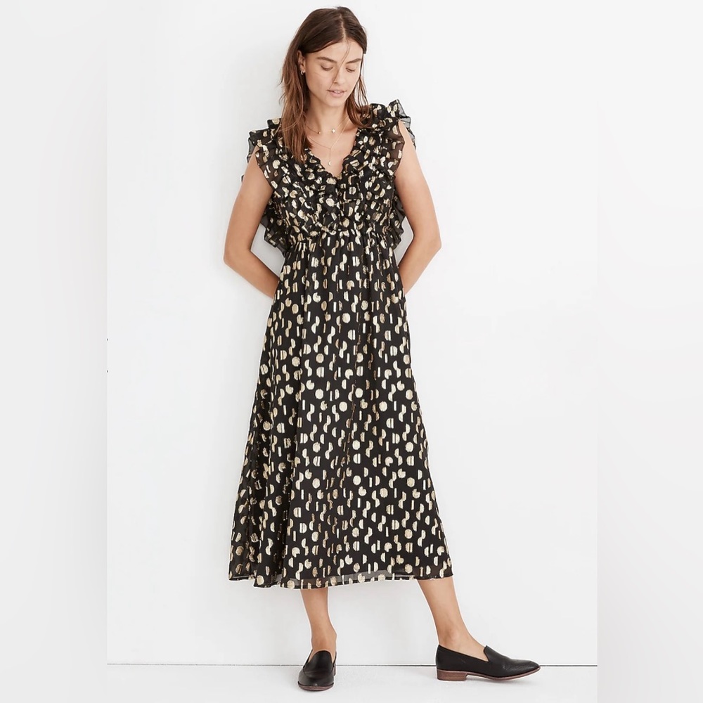 Madewell Metallic Open Back Ruffle Dress